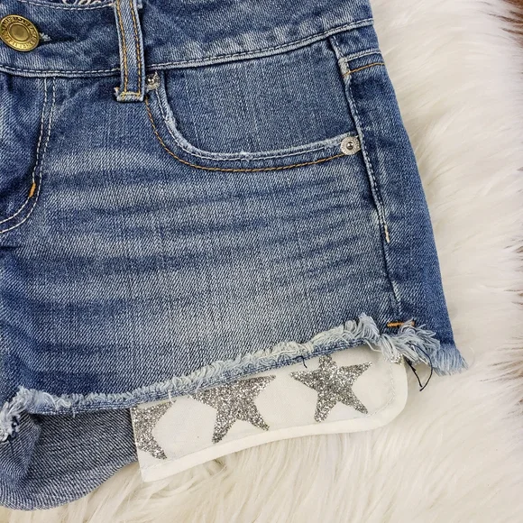 American Eagle sparkle star pocket denim shorts size 0 - Picture 2 of 10